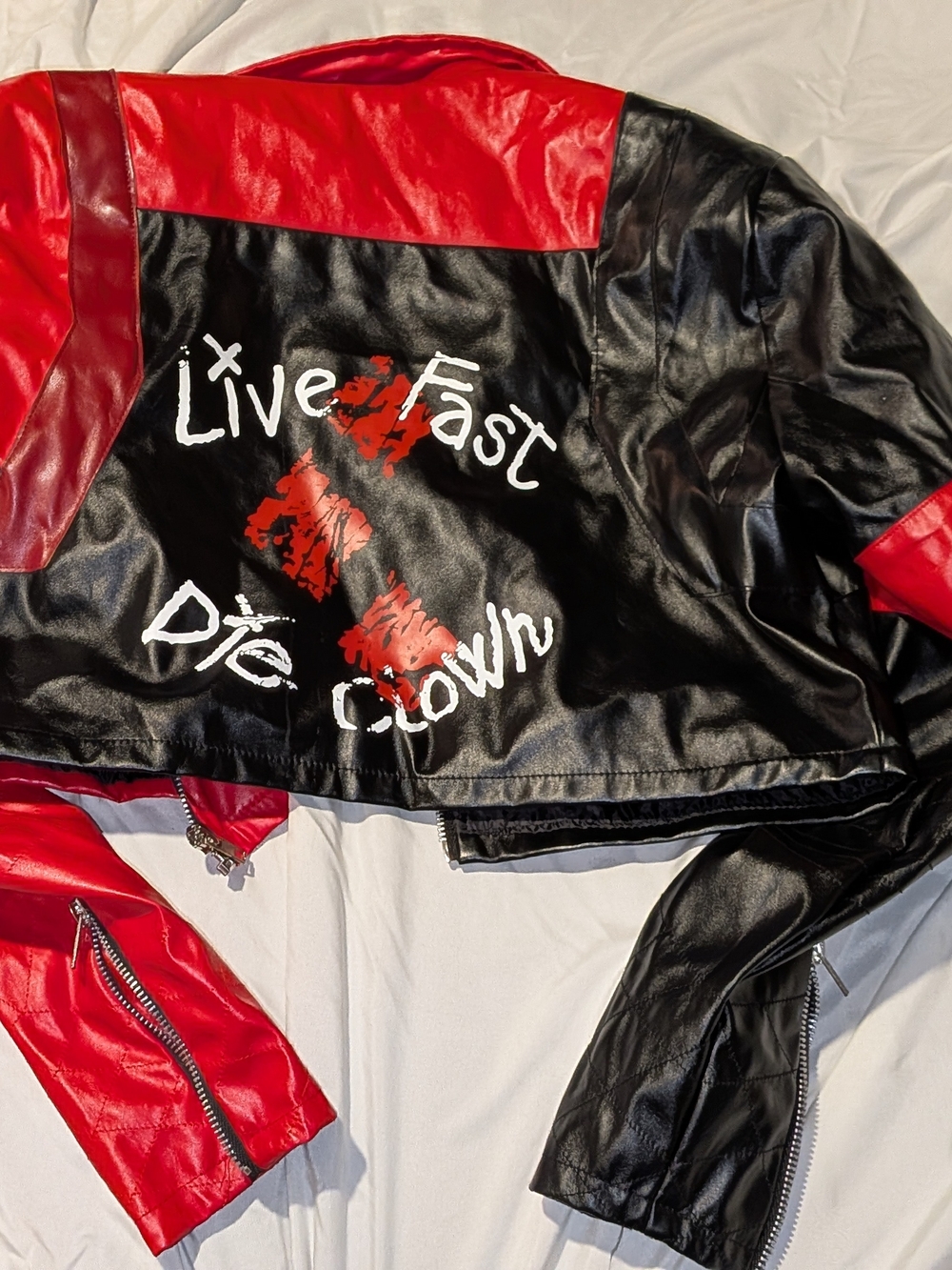 Two-Tone Red and Black Cropped Faux Leather Jacket - Picture 2 of 3